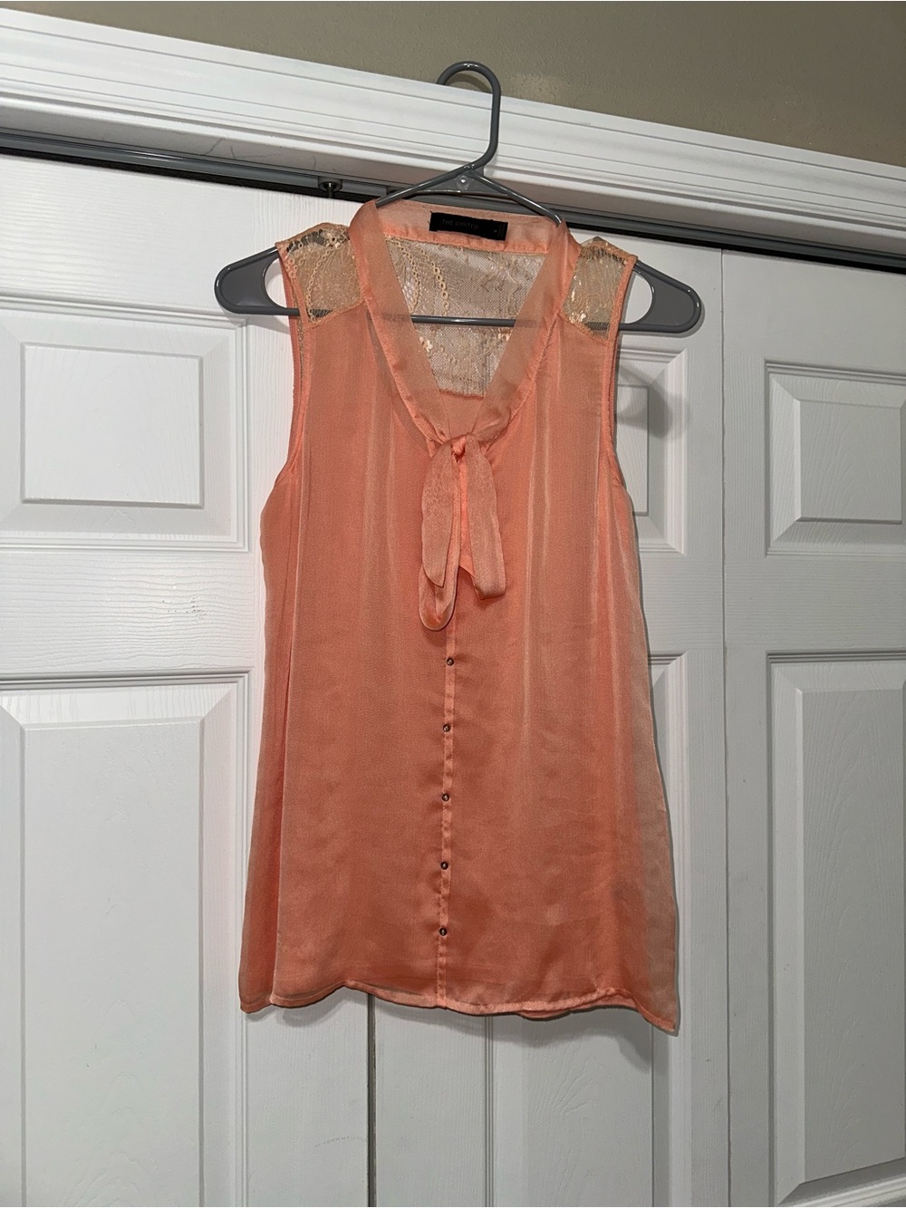 The Limited Sleeveless Tie-Neck Chiffon Blouse - Peach